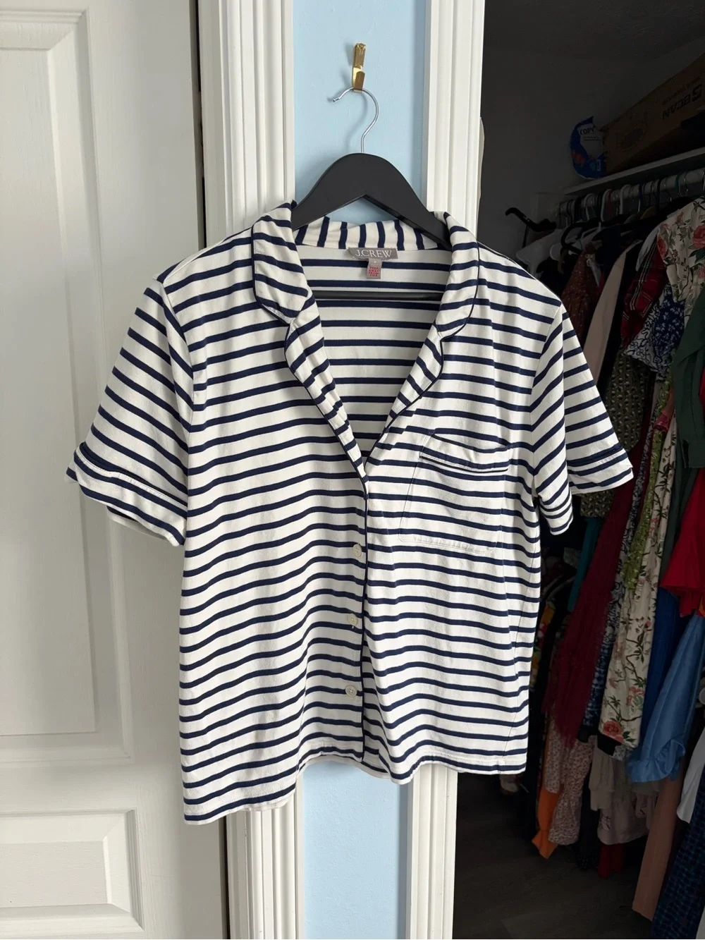 J Crew Blue White Striped Matching Pajama Set M